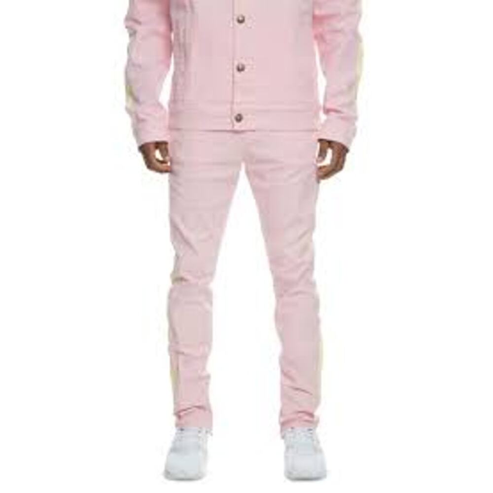 Men's‎ Pink Dolphin Pink w/Yellow Tuxedo Stripe Cotton Blend Denim Jeans Size 30